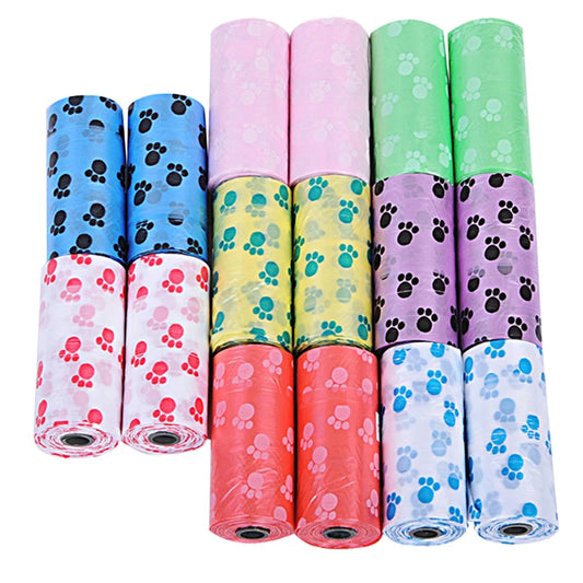 Hot Sale 1/10Roll Degradable Pet Dog Waste Poop Bag with Printing Doggy Bag for Cat Dog Color Random Delivery
