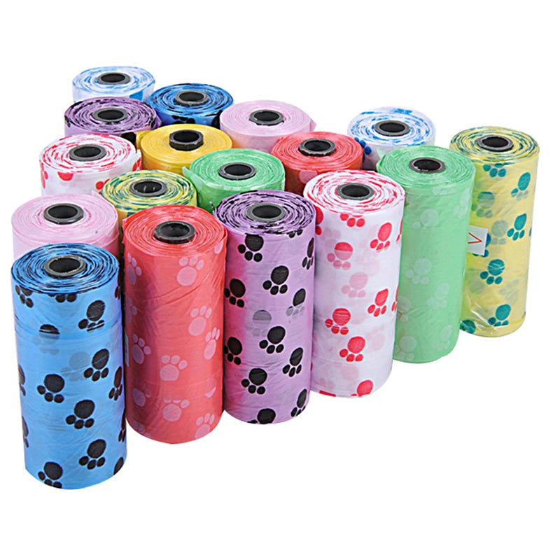 Hot Sale 1/10Roll Degradable Pet Dog Waste Poop Bag with Printing Doggy Bag for Cat Dog Color Random Delivery