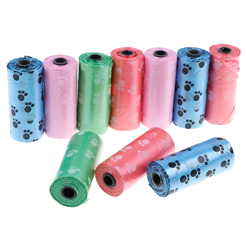 Hot Sale 1/10Roll Degradable Pet Dog Waste Poop Bag with Printing Doggy Bag for Cat Dog Color Random Delivery
