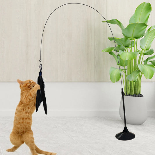 Cat Teaser Toy - Interactive Bell & Feather Wand - Long Suction Cup Pole for Exciting Playtime Adventures - Ultimate Cat Toy